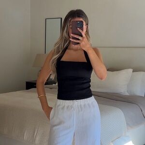 Aritzia black linen halter top